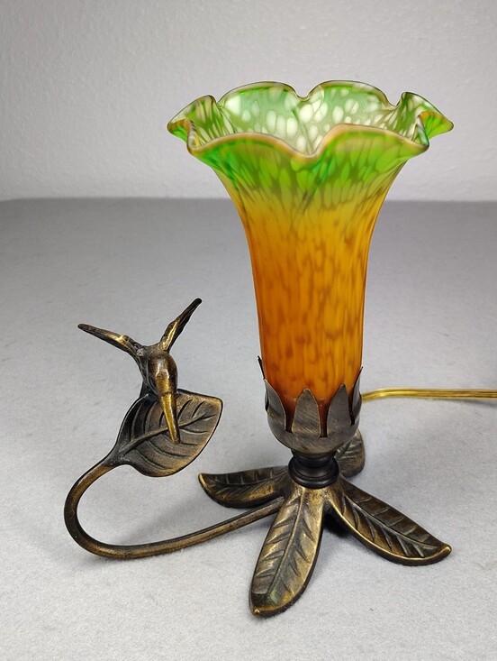Halo Other - Vintage Floral Glass Pendant Lamp - Amber to Green Shade W/Hummingbird